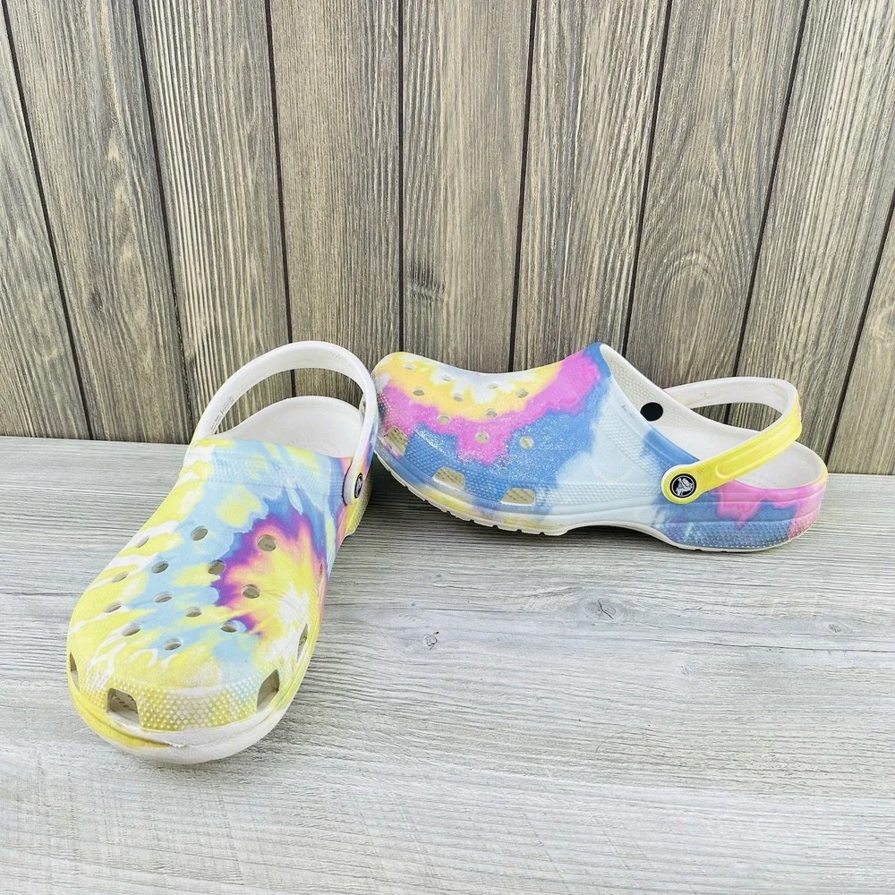 CROCS White Pastel Tie Dye Clogs Slip On Beach Casual Sandals Men's Size 13
